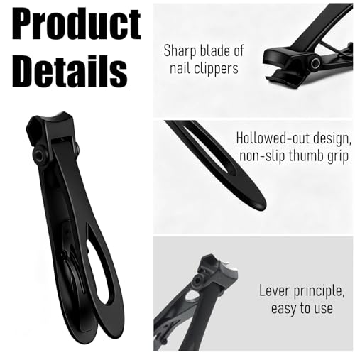 Bestac Heavy Duty Ultra Wide Jaw Nail Clippers Set - Stainless Steel Toenail Clippers for Thick Nails, Seniors, Men & Women - Big Manicure Pedicure Nail Cutter Kit (Black) - color: Black