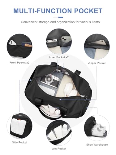 Gym Bag for Women Men, Sport Duffel Bag with Toiletry Bag & Shoe Compartment,Waterproof Travel Weekender Overnight Carry on Bag for Yoga with Trolley Sleeve, Black Set - color: A-Black Set