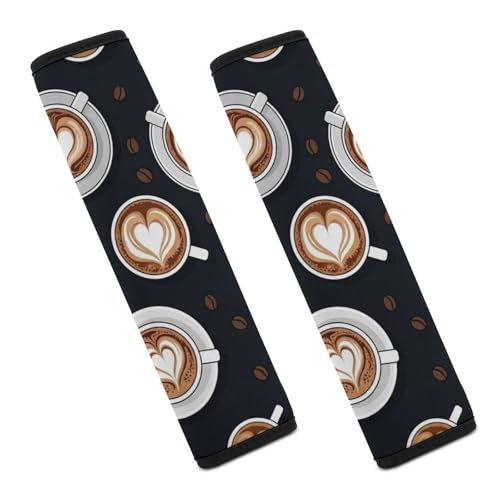 2 Pack Universal Fit Seat Belt Shoulder Pad for Kids, Car Seats Pushchair Strollers High Chair Pushchair, Cute Cafe Latte Art Bean Coffee Shoulder Protector, Anti-Slip Pad - color: Pattern 1207
