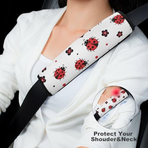 Breathable Seat Belt Shoulder Pad for Adults and Children, Stroller Pushchair High Chair, 2 Pack Cute Ladybug Red White Neck Strap Covers Easy Install (No Tool) - color: Pattern 607