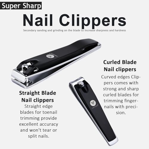 HANTEKAS Manicure Pedicure Set 8pcs Stainless Steel Nail Clippers Kit Fingernail Toenail Clippers Cutters with Leather Case for Home Workplace Outdoor Travel Salon Gift for men women family friends