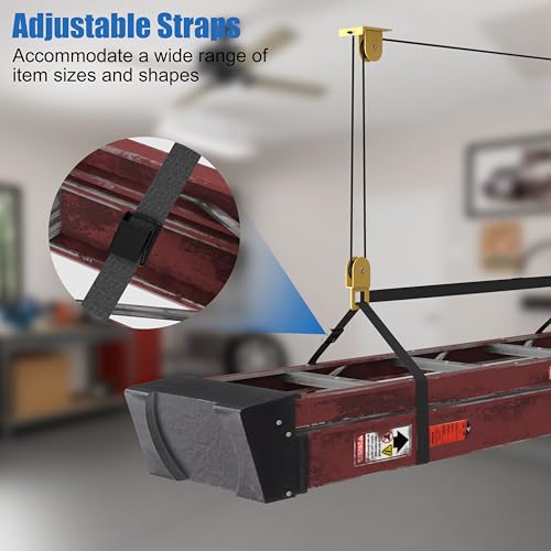 TRUSOON Ladder Pulley Hoist, Self-Locking Ceiling Lift System, 10-18 ft | Self-locking mechanism, holds up to 100 lbs, fits ladders kayaks bikes & more, all hardware included, easy solo operation