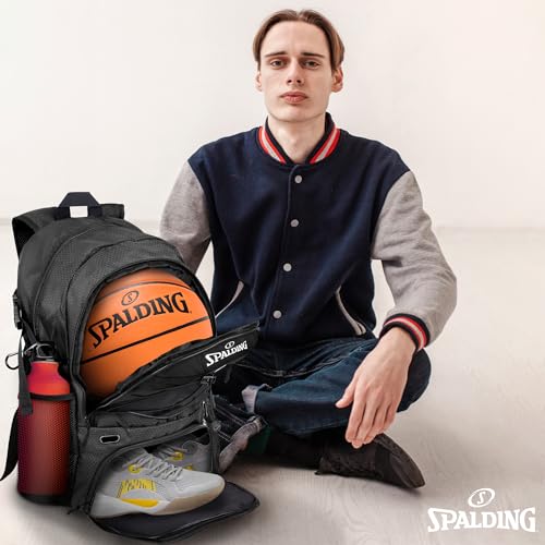 Spalding Basketball Backpack Sports Bag | Large Black Backpack with Shoe and Ball Compartment | Gifts for Basketball Players - color: Black