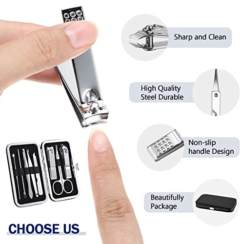 Lasnten 24 Set Valentine Manicure Set Bulk Nail Clippers Grooming Nail Kit Stainless Steel Professional Pedicure Tools Kit with Travel Case for Men Women Valentine's Day Gift(8 in 1,Black) - color: Black, size: 8 in 1