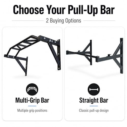 REP Fitness Heavy Duty Pull-Up Bar, Wall Mounted Multi-Grip or Bare Steel Straight Option, Home Gym Exercise Equipment for Chin Training, Garage Strength Workouts, Rings, Straps - style: Straight Bar