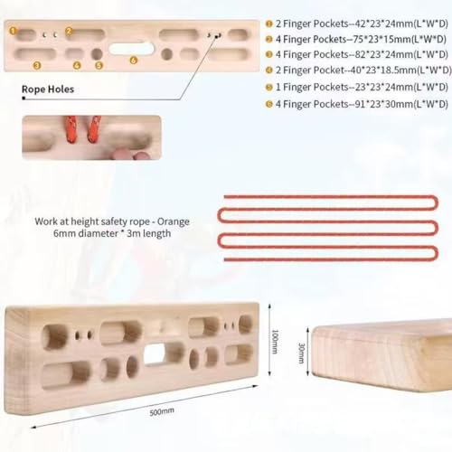 Wooden Hangboard for Rock Climbing, 6-in-1 Fingerboard Training for Grip Strength, Home Wood Finger Mounted Pull Up Bar for Climbers Home Gym