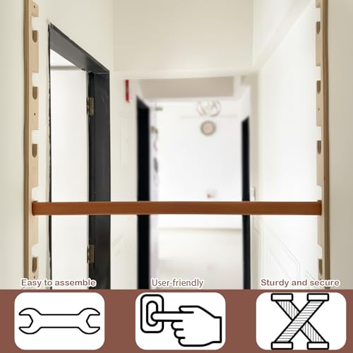 Leinuosen Doorway Pull-up Bar Sets Adjustable 5 Levels Wooden Doorway Pull-up Bar and 2 Door Frame with 6 Sets of Screw-in Heavy-duty Door-mounts to Fits 118cm - size: 100kg Load Capacity, style: No Locks