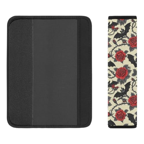 Breathable Seat Belt Shoulder Pad for Adults and Children, Stroller Pushchair High Chair, 2 Pack Halloween Goth Gothic Rose Bat Floral Neck Strap Covers Easy Install (No Tool) - color: Pattern 769