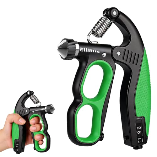 Hand Gripper Strengthener, 22-330LB Adjustable Resistance Grip Strength Trainer with Counter, Forearm Exerciser for Injury Recovery and Muscle Building - color: Green