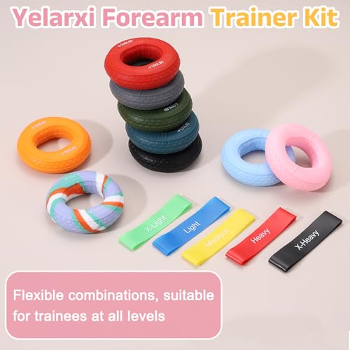 Silicone Ring Grip Strength Trainer with Finger Extension Band, Hand Grip Strengthener Forearm Trainer - color: Red, size: 40-50LB