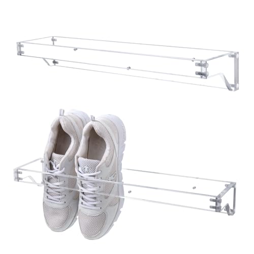 MyGift Premium 10mm Thick Clear Acrylic Hanging Shoe Storage Organizer Racks, Wall Mounted Space Saving Footwear Holder for Closet, Mudroom, Entryway, Set of 2 Holds 4 Pairs