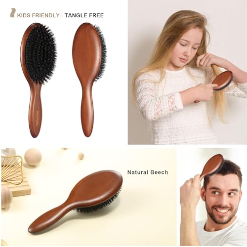 BESTOOL Hair Brush, Boar Bristle Hair Brushes for Women Men Kids, Boar Bristle Brush for Hair Smoothing, Everyday Brush Enhances Shine & Health - color: Brown