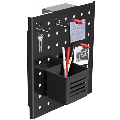 VIVO Steel Hanging Pegboard, 10 x 11 inch Magnetic Peg Board with Hook Fitting 1.2 Inch Surfaces, Accessory Organizer for Cubicles and More, Black, PP-DK03H