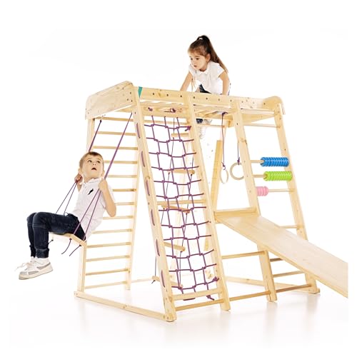 WEDANTA Wooden Swedish Ladder Wall Set – Kids Stall Bars for Exercise – Kids Swedish Gymnastic Wall Gym – Wood Stall Bar Gymnastics Playground – Best Gym for All Family - color: Akvarelka-mini