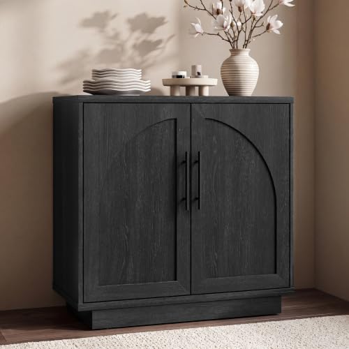 Fatmok Arched Sideboard Buffet Accent Cabinet, 31.5" Credenza with Adjustable Shelf, 3-Piece Modular Coffee Station Storage for Kitchen Living Room Bedroom, Black Grey - color: Ccc-black Grey