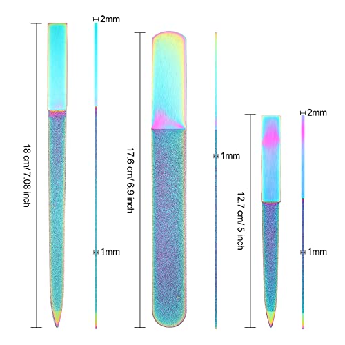 Mudder 3 Pcs Diamond Nail File Set for Women Men Stainless Steel Metal Sapphire Double Side Fingernail Toenail Buffer Filers Rainbow Emery Boards for Salon Home Travel Manicure Pedicure Nail Care Tool - color: Rainbow Color