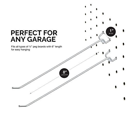 Neiko 53104A 8” Pegboard Hook Organizer Kit, 50 Pack, Hanging Hooks Set for Garage Organization, Great for Wall Hanging and Shelving, Tool Storage, Craft Organizing - size: 8" Pegboard Hooks