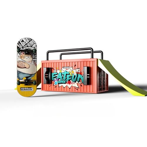 32mm Pro Fingerboard Complete Set | Bearing Wheels | 5 Ply Maple Deck | Anti Skid Grip Tape | Complimentary Tool | Concave Shape - color: Fun Box B : Catitude