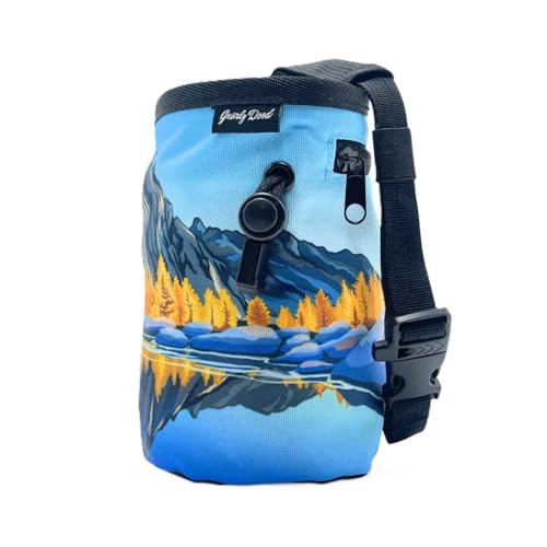 Rock Climbing Chalk Bag | for Outdoor, Gym, & Bouldering | Adjustable Waist Belt, Durable Drawstring Closure, & Zippered Pocket - style: Prusik Peak