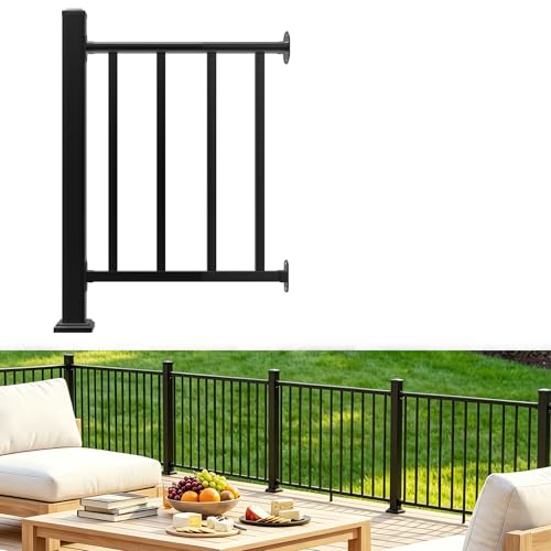 Aluminum Deck Railing Kit, Modular 36 in H. x 2 Ft W Level Railing Kit for Outdoor Steps,Heavy Duty Balustrade System for Deck, Porch, Patio & Balcony(1 Post, 1 Panel) - size: 2 Feet- Level