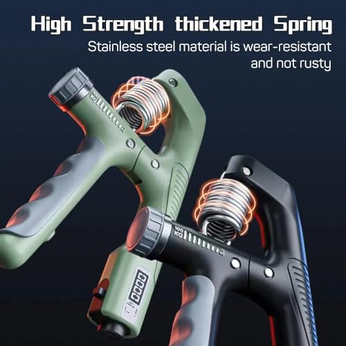 Hand Gripper Strengthener, Adjustable Resistance 22-220Lbs (10-100kg) Forearm Exerciser, Grip Strength Trainer for Muscle Building & Injury Recovery, Aerobic Hands