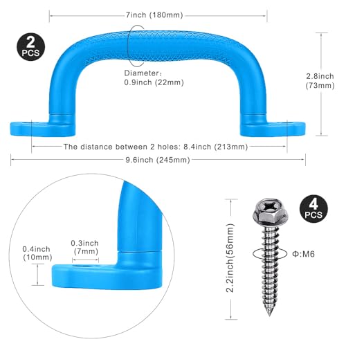 Dolibest 2-Pack Safety Handles for Swing Sets & Playsets - Monkey Bars with Anti-Skid Grip & Finger Indentations, Plastic Grab Handles, Easy Mounting for Climbing Frames, Playhouses, Treehouses - color: Blue-2pcs