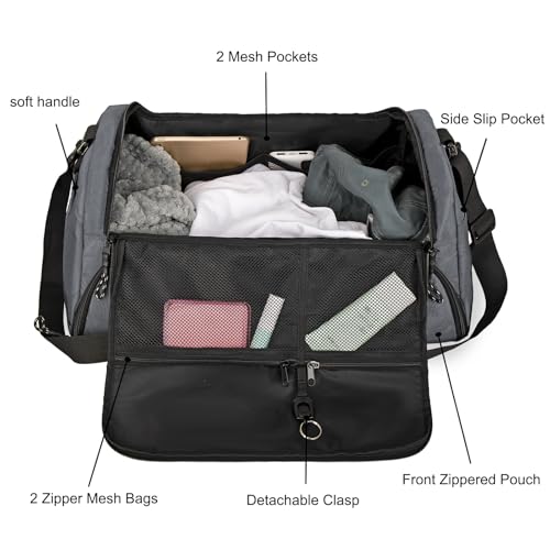 Goloni Gym Bag for Men & Women,40L Large 3 in 1 Sports Travel Duffel Bag with Shoes Compartment and Wet Pocket,Weekender Overnight Backpack,Grey - color: Grey