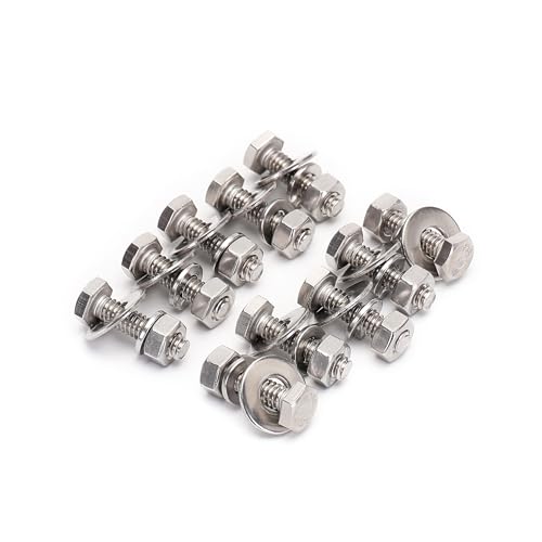 1/4-20x1 Complete Set Hex Head Screw Bolts,Nuts,Fender Flat washers,Split Lock Washers,Fully Threaded, Stainless Steel 18-8（304）, Bright Finish (10Set) - size: One Size