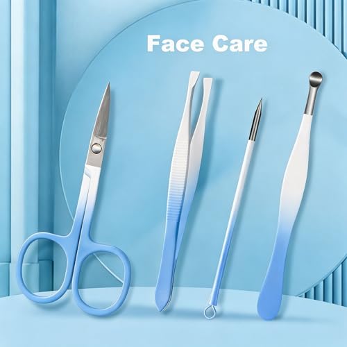 Manicure Set, 10 pcs High-Carbon Steel Nail Clippers Set, Portable Mini Manicure and Pedicure Kit, Travel Grooming Nail Kit with Leather Bag for Men and Women - color: Blue