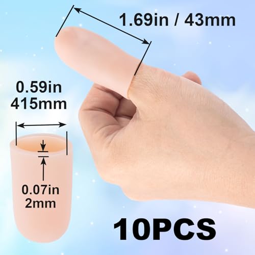 HINZIC 10pcs Gel Finger Cot Covers, Silicone Finger Protector Sleeves, Thumb Support Fingertip Caps for Hands Cracking, Eczema Skin, Trigger Finger Arthritis Pain Relief