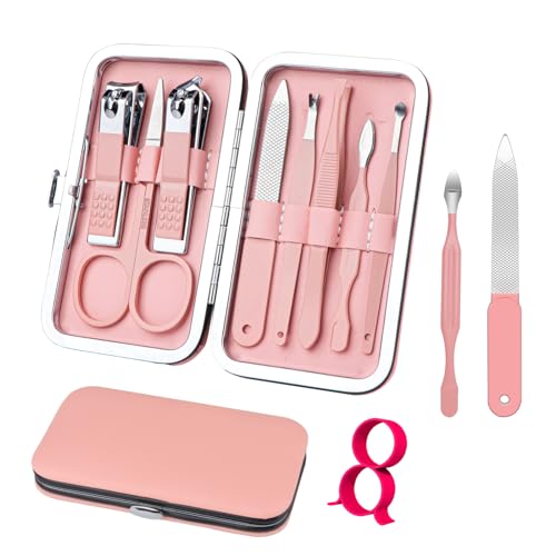 Manicure Set 8 in 1 Nail Clipper Set,RedFlow Nail Clippers,Fingernail & Toenail Clippers,Manicure Tools,Pedicure Tools,Suitable for Travel Manicure Kit,Nail Set Kit with Everything Profe (Pink) - color: Pink