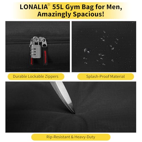 55L Sports Gym Duffle Bag for Men, Black | 22 inch, Multi Pockets, Large Capacity, Workout, Travel, Weekender, Fitness - color: Black