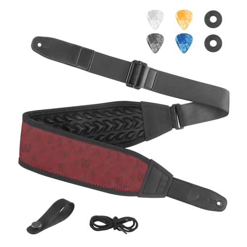 Guitar Straps for Electric Guitar Bass, Smooth Guitar Strap, 3" Wide Padded Straps with 3D Sponge Filling, Comes with 4 Picks + 2 Strap Locks + 1 Headstock Tie + 1 Tie Rope, Red Butterfly - color: Smooth Red Butterfly