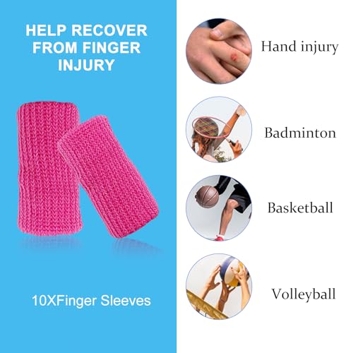 Finger Compression Sleeves, 10 Pcs | Finger Protectors Cots for Arthritis Swelling Basketball Sport, Breathable Elastic - color: Rose Red
