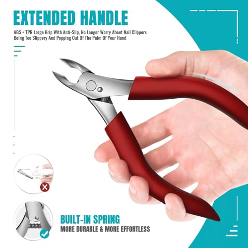 Toenail Clippers for Thick Nails for Seniors - Heavy Duty Toe Nail Clippers for Men & Elderly with Thick Toenails, Professional Nail Clippers with Long Handle for Inflexible Joints, Sharp Curved Blade - style: Professional Nail Clippers - Red