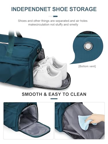 Gym Bag for Women Men, Sport Duffel Bag with Toiletry Bag & Shoe Compartment,Waterproof Travel Weekender Overnight Carry on Bag for Yoga with Trolley Sleeve, Peacock Blue Set - color: A4-Peacock Blue Set