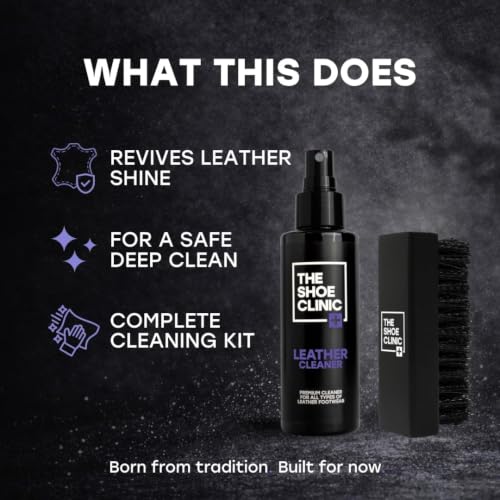 Shoe Clinic Leather Cleaning Kit | Shoe Cleaning Kit with Leather Cleaner and Cleaning Brush | 125ml Stain Remover Spray | Shoe Cleaner for All Types of Boots and Footwear