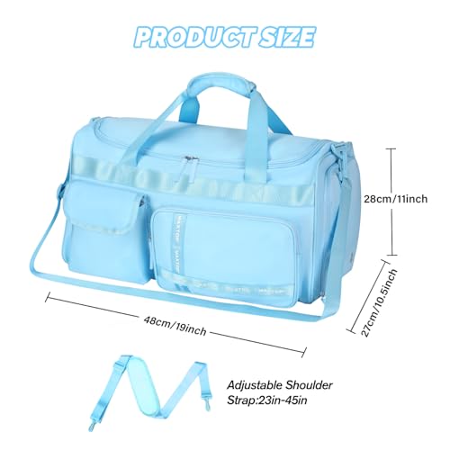 MAXTOP Gym Bag for Women Men Travel Duffle Bag Large Capacity Carry On Weekender Overnight Bag With Shoe Compartment Gym Tote Dry Wet Separation Duffel Bag for Travel - color: Light Blue, style: Gym Bag