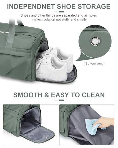 Gym Bag for Women Men with Shoe Compartment, Sport Duffel Bag, Waterproof Travel Weekender Overnight Carry on Bag for Yoga with Trolley Sleeve, Green - color: A5-Green