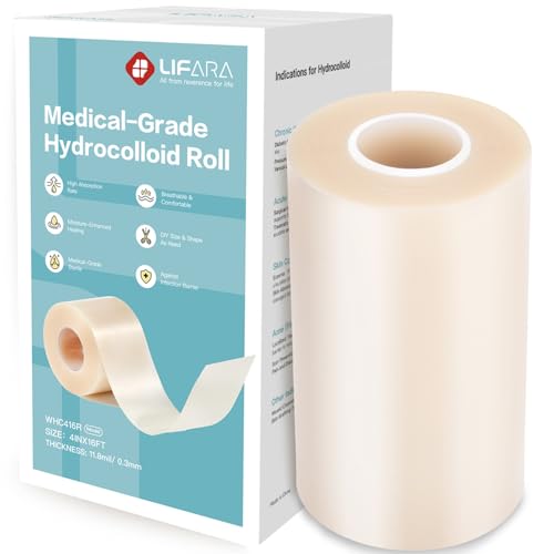 LIFARA Hydrocolloid Roll for Wound Care - Cut-to-Size, Hydrocolloid Patch Bandages with Self-Adhesive, Ultra Absorbent & Waterproof, First Aid Kit Essential (11.8mil/ 0.3mm Thickness, 4in*16ft) - size: 4in*16ft, 11.8mil/ 0.3mm Thickness
