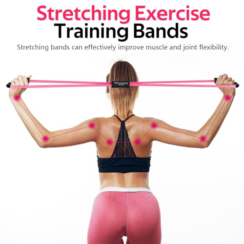 RENRANRING Figure 8 Fitness Resistance Bands with Handles - Exercise Tube Band Set of 3 for Arm and Shoulder Stretch, Rope 8 Word Elastic for Women and Men - color: Pink & Red