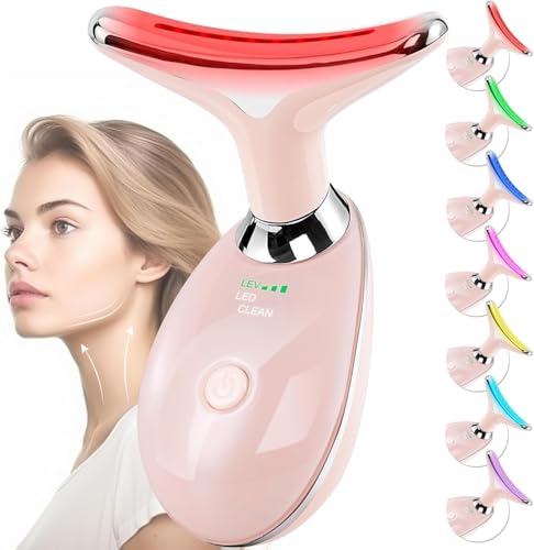 Facial Massager Red-Light-Therapy-for-Face and Neck, Face 𝖲 culpting Wand with 7 Color (Bright Pink) - color: Pink