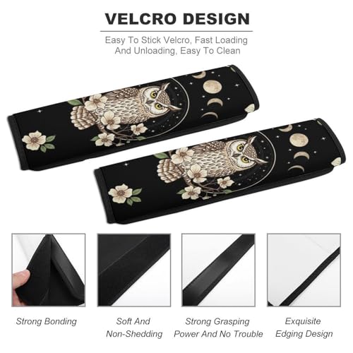 2PCS Moon Owl Car Seat Straps Shoulder Pads Universal Soft and Comfortable Seat Belt Covers Cushion for Child, All Vehicles, Shock Absorption - color: Pattern 979