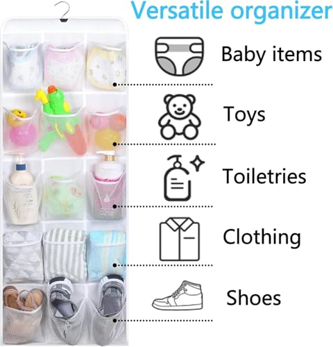 MISSLO 30 Large Pockets Dual Sided Hanging Baby Shoe Organizer for Closet with Rotating Hanger Hanging Shoe Shelves, White - color: White