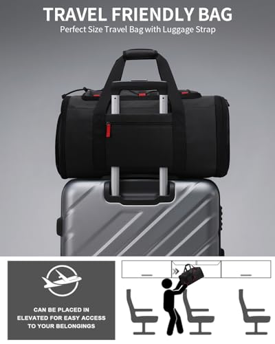 Gym Bags for Men Women, 45L Sports Travel Duffle Bag with Shoe Compartment, 3 in 1 Weekener Overnight Backpack with Wet Pocket, Black - color: Black