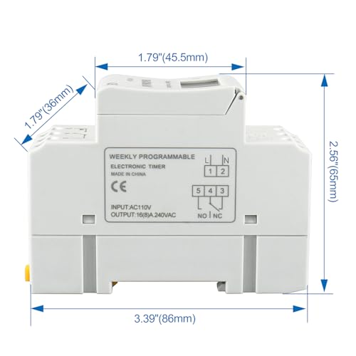 BAOMAIN THC15A AC 110V Digital Programmable Timer Switch,16A Weekly Relay | AC 110V Power Input with 16A Max Switch Capacity,Up To 240VAC,Supports 28 Weekly Settings. Din Rail Mount