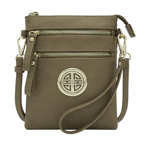 Solene Small Multi Zipper Pockets Crossbody Bag with Detachable Wristlet - color: Stone