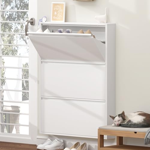GREATMEET Shoe Rack,3 - color: Matt White, size: 3 Flip Drawers