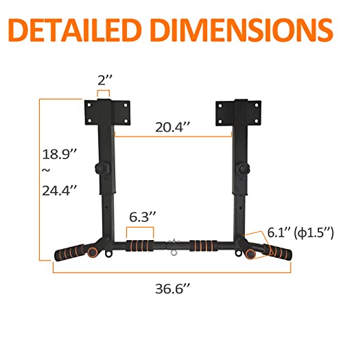 BESTHLS Wall Mounted Pull Up Bar and Dip Station, Heavy Duty Wall Mount Pull-up Chin Up Bar Multifunctional Home Gym Workout Indoor Exercise Equipment Support to 440 Lbs - style: Joist Mount