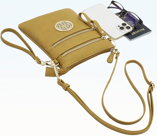 Solene Small Multi Zipper Pockets Crossbody Bag with Detachable Wristlet - color: Mustard